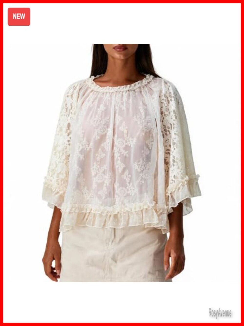 Sheer Lace Floral Mesh T-Shirt 3/4 Flared Sleeve Blouse Going Out Y2K Top